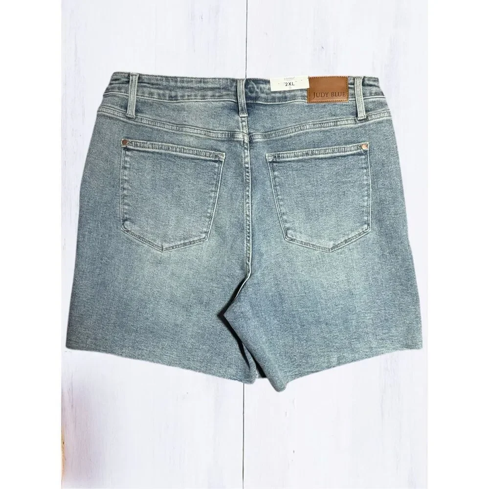 Judy Blue High Rise Side Slit Shorts Vintage Wash Raw Hem Stretch Denim NWT